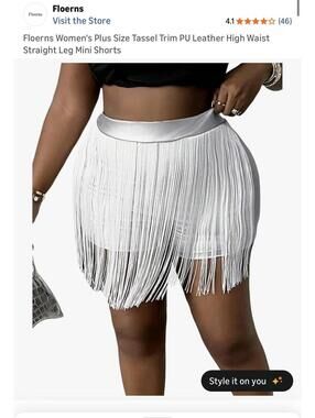 Floerns Women's Plus Size Tassel Trim PU Leather High Waist Straight Leg Mini